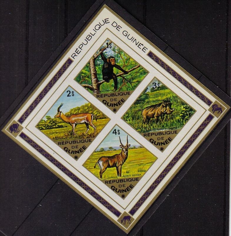 z vendido Republica de Guinea 1975 Scott 685/8 Sellos * Animales Mono, Jabali, Impala, Antilope sin dentar ni goma 